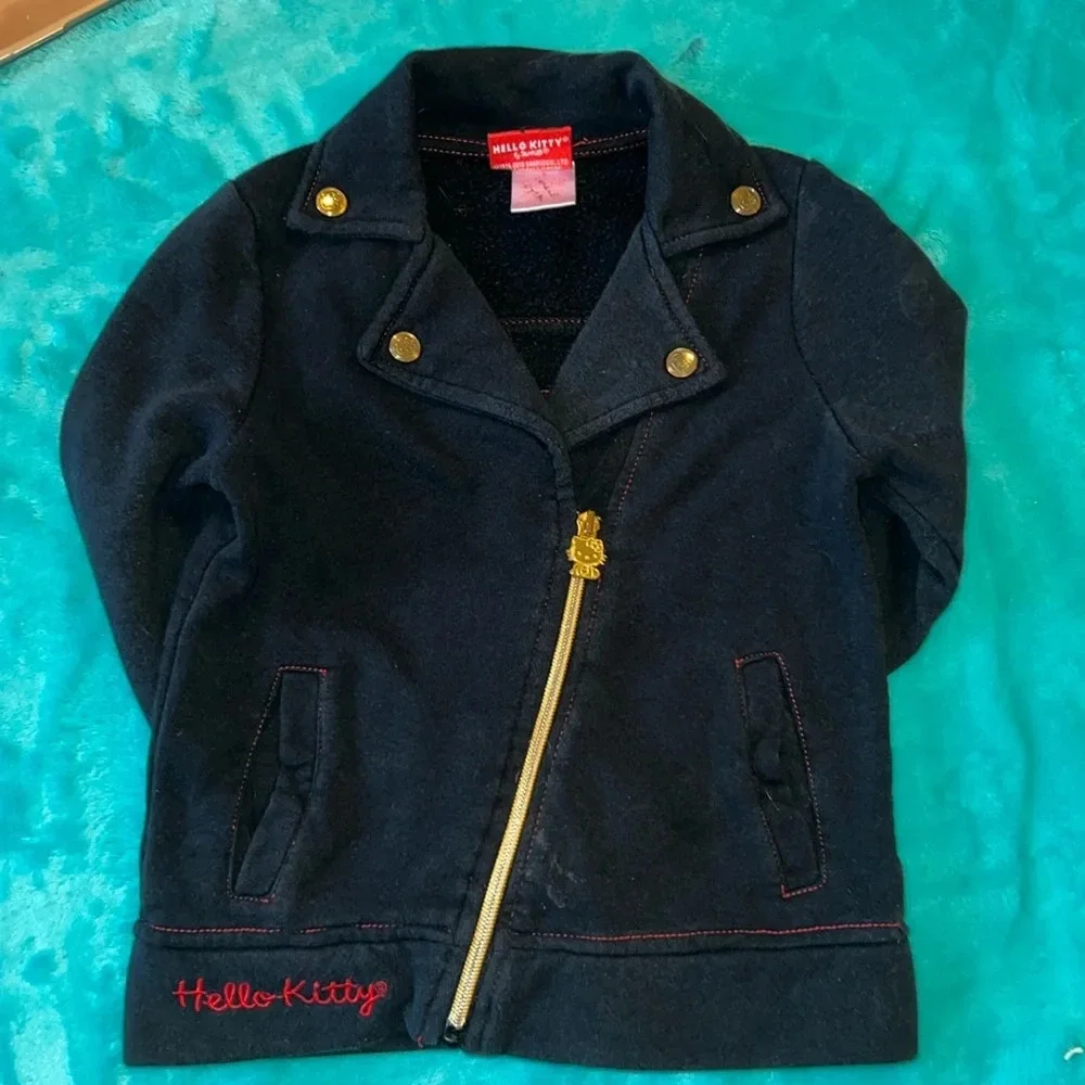 Sanrio Hello Kitty black and red zip up jacket. Sequin hello kitty back. Size 6
